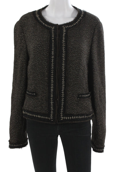 Elie Tahari Women Classic Black Wool Blend Round Neck Long Sleeve Jacket Size M