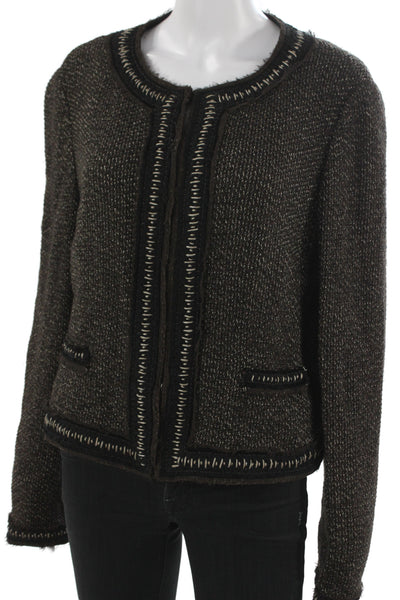 Elie Tahari Women Classic Black Wool Blend Round Neck Long Sleeve Jacket Size M
