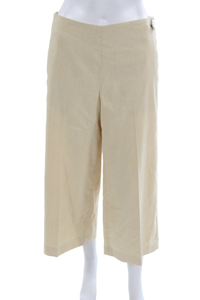 Vince Womens Cropped Dress Pants Beige Button Linen Blend Size 2