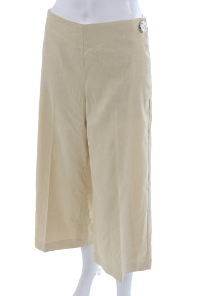 Vince Womens Cropped Dress Pants Beige Button Linen Blend Size 2