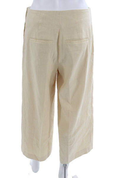 Vince Womens Cropped Dress Pants Beige Button Linen Blend Size 2