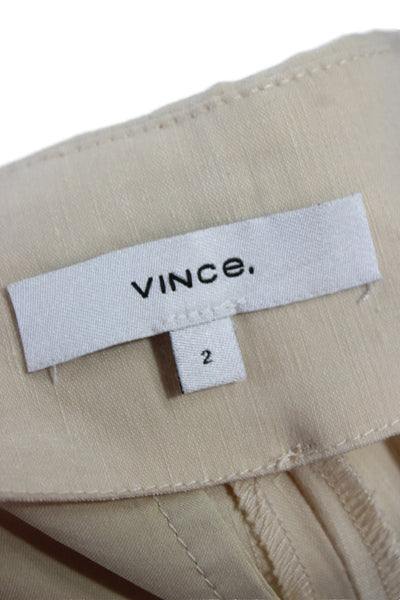 Vince Womens Cropped Dress Pants Beige Button Linen Blend Size 2