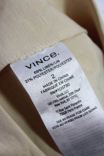 Vince Womens Cropped Dress Pants Beige Button Linen Blend Size 2
