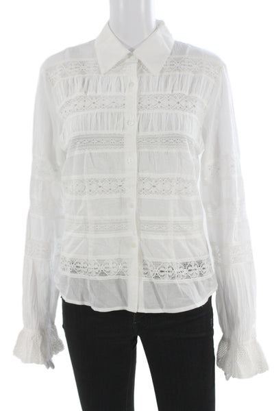 Love The Label Womens Bohemian White Cotton Collared Long Sleeve Blouse Size S