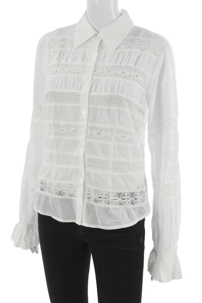 Love The Label Womens Bohemian White Cotton Collared Long Sleeve Blouse Size S