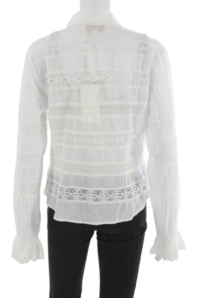 Love The Label Womens Bohemian White Cotton Collared Long Sleeve Blouse Size S