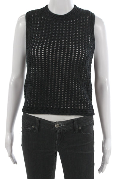 Frame Womens Bohemian Sleeveless Crewneck Tank Black Cotton Size S