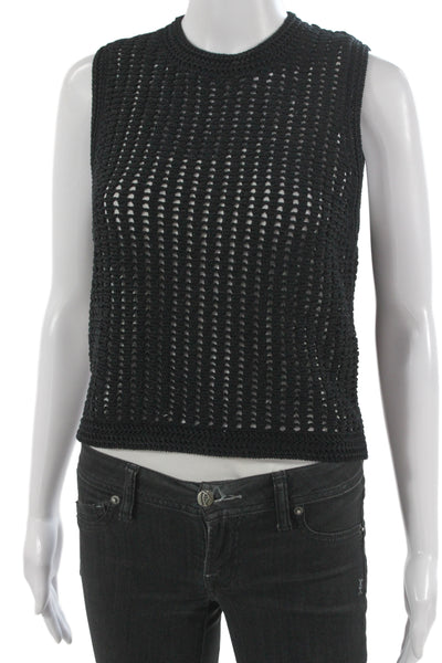 Frame Womens Bohemian Sleeveless Crewneck Tank Black Cotton Size S