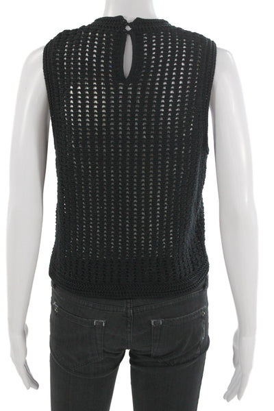 Frame Womens Bohemian Sleeveless Crewneck Tank Black Cotton Size S
