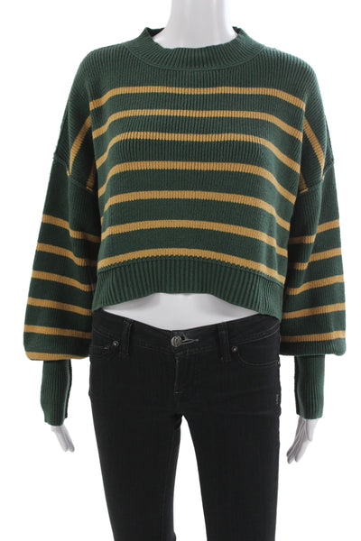 Free People Unisex Striped Green Crew Neck Pullover Sweater Size XS