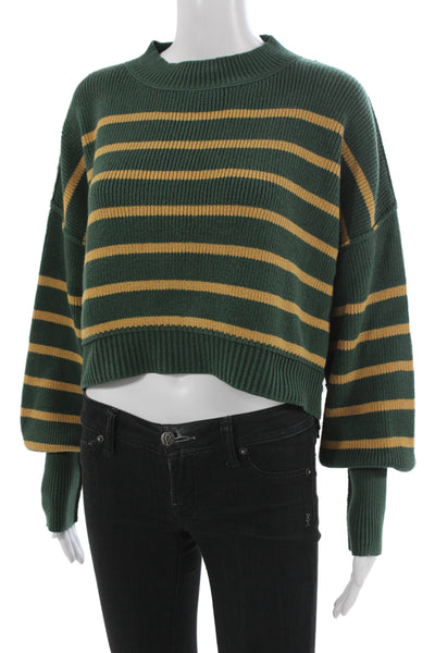 Free People Unisex Striped Green Crew Neck Pullover Sweater Size XS