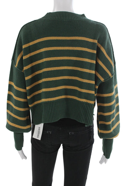 Free People Unisex Striped Green Crew Neck Pullover Sweater Size XS