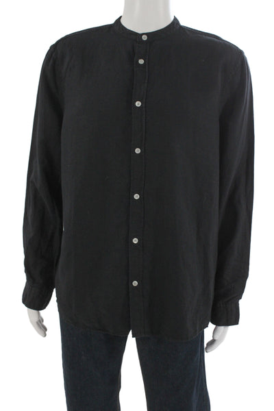 Zara Mens Linen Long Sleeves Button Down Shirt Black Size Large