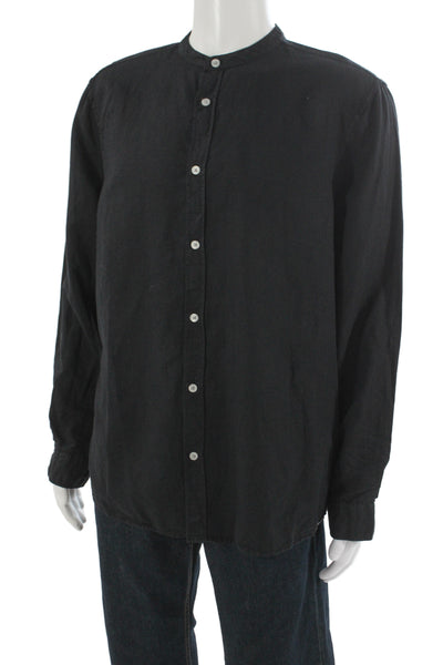 Zara Mens Linen Long Sleeves Button Down Shirt Black Size Large