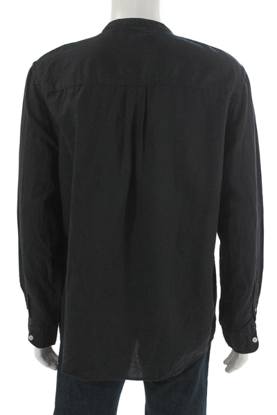 Zara Mens Linen Long Sleeves Button Down Shirt Black Size Large