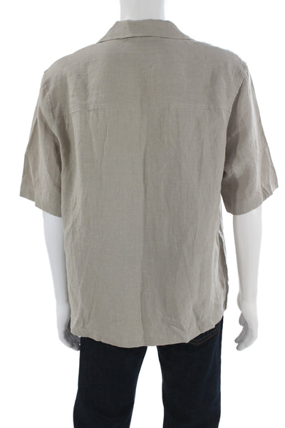 Zara Mens Linen Short Sleeves Button Down Shirt Beige Size Large