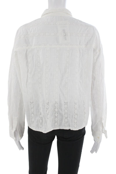 MNG Women Bohemian Collared White Cotton Button Up Long Sleeve Blouse Size 6