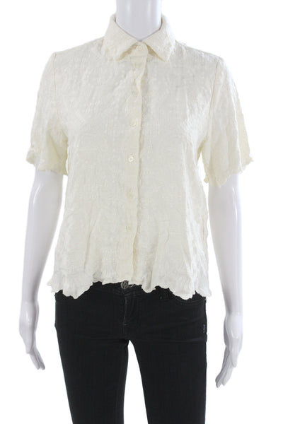 Zara Women Collared Button-Up Short Sleeve White Polyester Blouse Size M