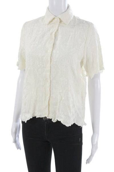 Zara Women Collared Button-Up Short Sleeve White Polyester Blouse Size M