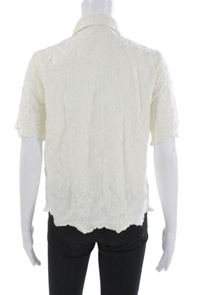 Zara Women Collared Button-Up Short Sleeve White Polyester Blouse Size M