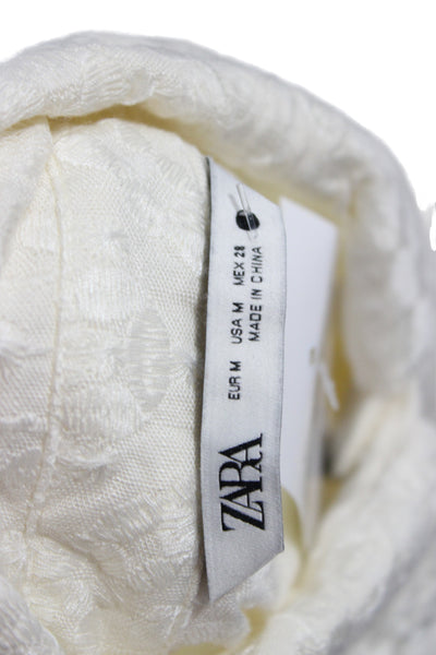 Zara Women Collared Button-Up Short Sleeve White Polyester Blouse Size M