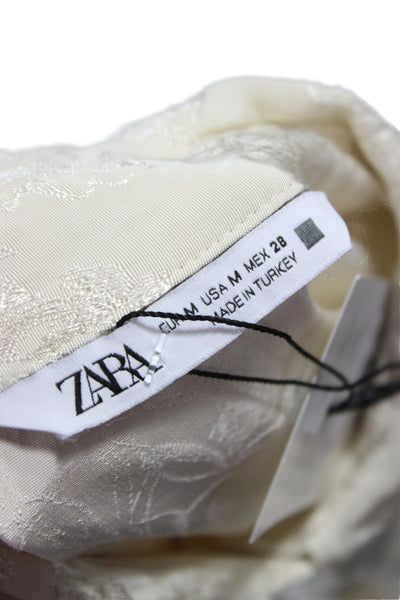 Zara Womens Beige Floral Collared Button Up Viscose Long Sleeve Blouse Size M