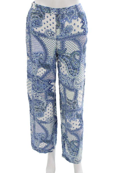 Zara Women Pajama Set Blue Viscose Paisley Collared Long Sleeve Size M