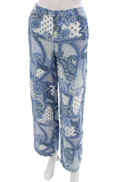 Zara Women Pajama Set Blue Viscose Paisley Collared Long Sleeve Size M