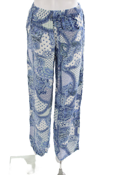 Zara Women Pajama Set Blue Viscose Paisley Collared Long Sleeve Size M