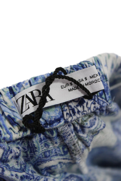 Zara Women Pajama Set Blue Viscose Paisley Collared Long Sleeve Size M