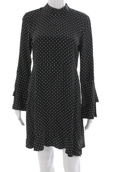 Zara Woman Womens Shift Dress Black Long Sleeve Mock Neck Polka Dot Size S