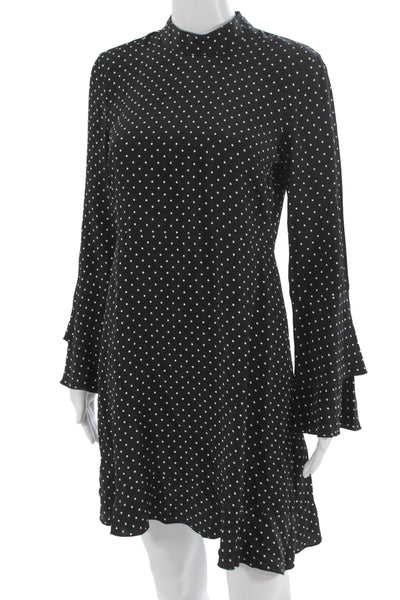 Zara Woman Womens Shift Dress Black Long Sleeve Mock Neck Polka Dot Size S
