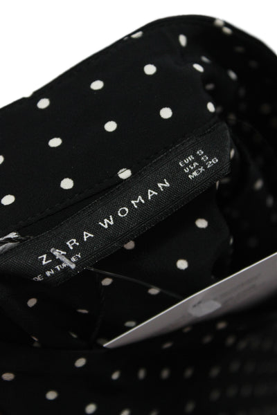 Zara Woman Womens Shift Dress Black Long Sleeve Mock Neck Polka Dot Size S