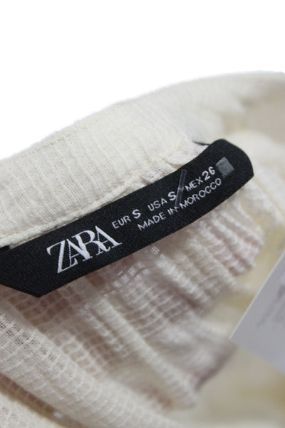 Zara Women Kaftan Shirt Dress Beige V-Neck 3/4 Sleeve Midi Size S