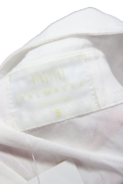 Palmacea Women Shirt Dress Maxi White Collared Long Sleeve Rayon Button Size S