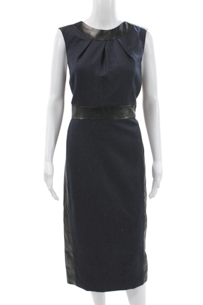 Pamella Roland Women Sheath Pencil Dress Dark Blue Wool Sleeveless Size 12