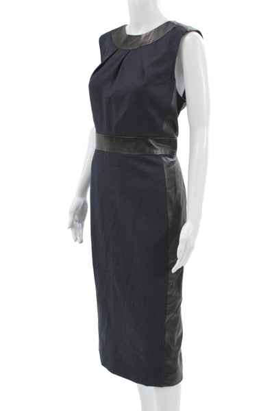 Pamella Roland Women Sheath Pencil Dress Dark Blue Wool Sleeveless Size 12