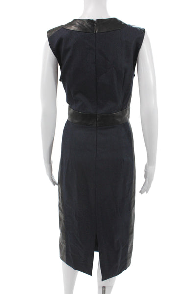 Pamella Roland Women Sheath Pencil Dress Dark Blue Wool Sleeveless Size 12