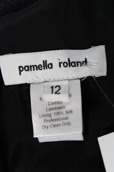 Pamella Roland Women Sheath Pencil Dress Dark Blue Wool Sleeveless Size 12