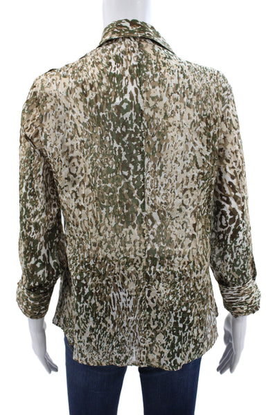 Paper White Women Collared Camouflage Button Up Cotton Blouse Beige Size 10