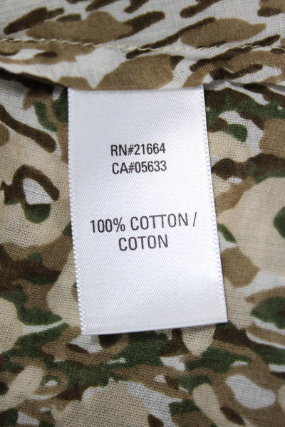 Paper White Women Collared Camouflage Button Up Cotton Blouse Beige Size 10