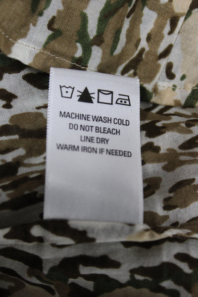 Paper White Women Collared Camouflage Button Up Cotton Blouse Beige Size 10