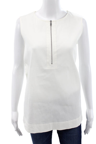 Lafayette 148 New York Women Sleeveless White Blouse Round Neck Zip Size M