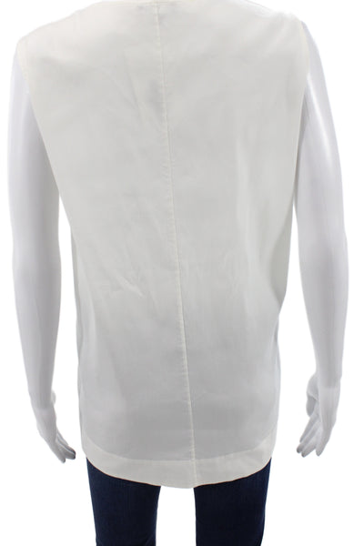Lafayette 148 New York Women Sleeveless White Blouse Round Neck Zip Size M