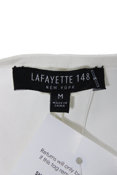 Lafayette 148 New York Women Sleeveless White Blouse Round Neck Zip Size M