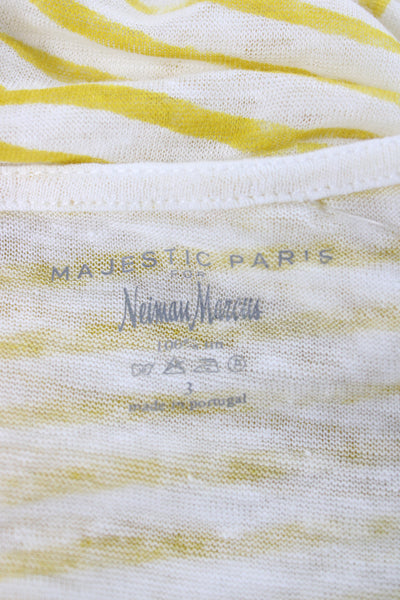 Neiman Marcus Womens White Linen Striped Jersey Long Sleeve T-Shirt Size S
