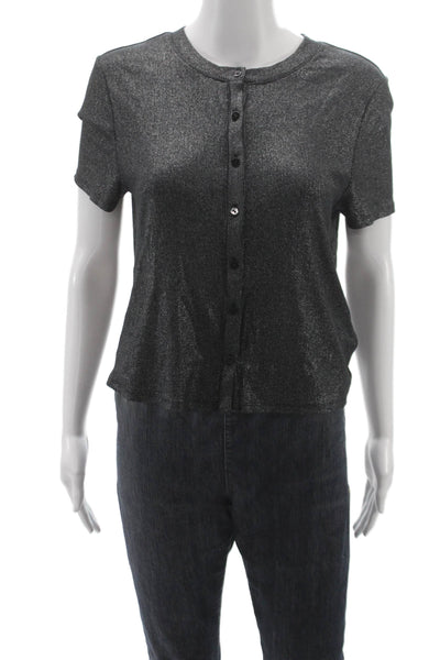 Paige Black Label Women Cropped Button-Up Dark Gray Short Sleeve Modal Size L