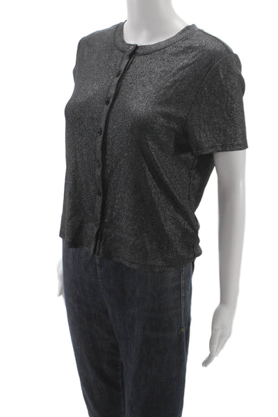 Paige Black Label Women Cropped Button-Up Dark Gray Short Sleeve Modal Size L