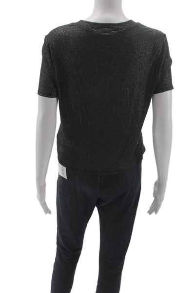 Paige Black Label Women Cropped Button-Up Dark Gray Short Sleeve Modal Size L