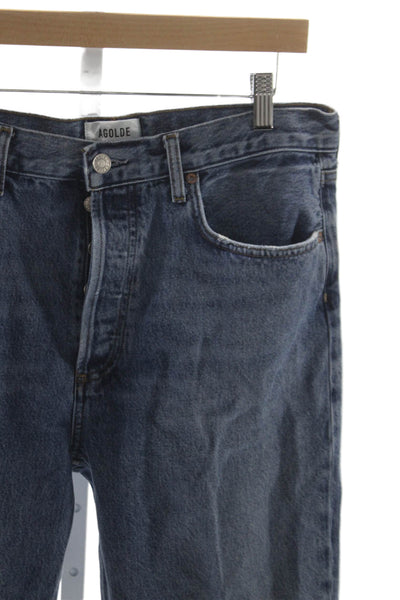 Agolde Unisex Cropped Straight Jeans Dark Blue High Rise Denim Size 28
